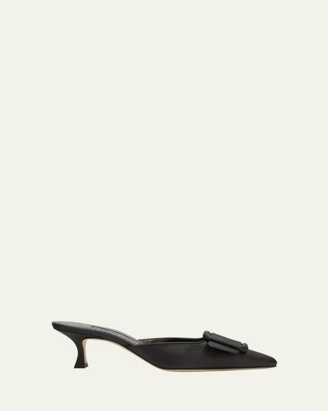 Maysale Satin Buckle Mule Pumps